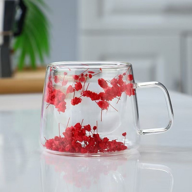 雙層玻璃杯 透明隔熱咖啡杯 水杯, 1個, 紅咖啡
