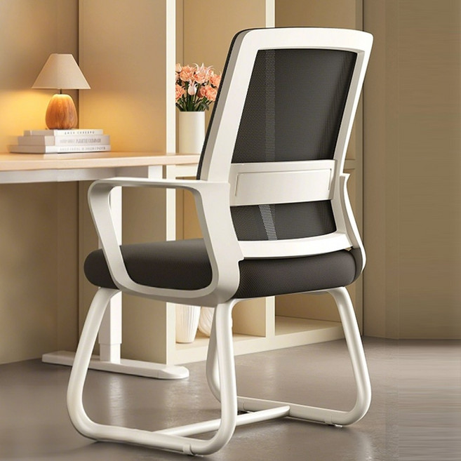 FONOW 바퀴 없는 사무용 사무실 회의실 메쉬 의자 학생 허리편한 인체공학 독서실 체어, 1개, 블랙+화이트