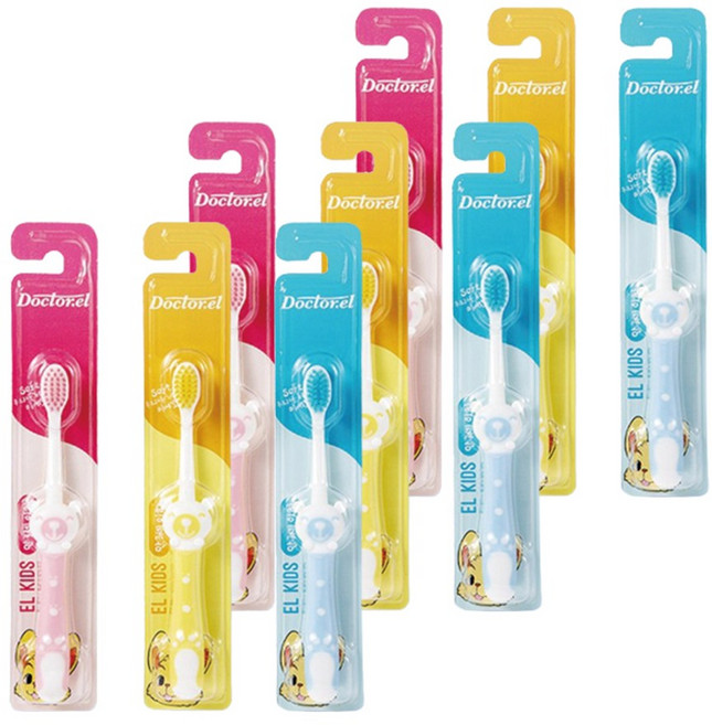 닥터이엘 키즈 칫솔 초극세모 곰돌이 캐릭터 유아 칫솔 3세 4세 5세, 9개, 혼합색상, 1개입