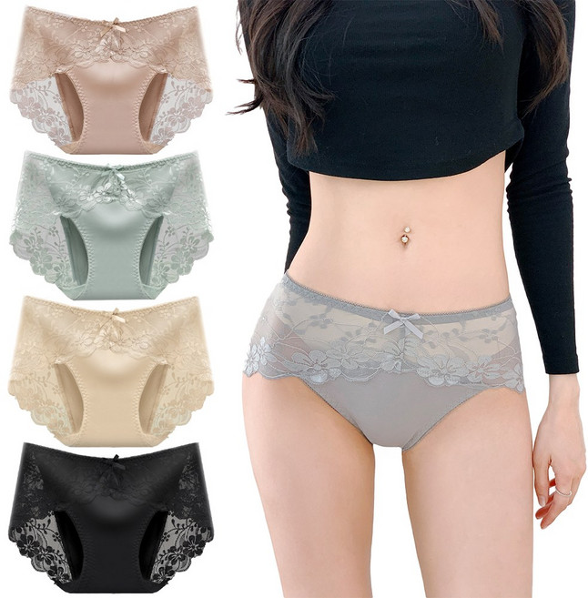 꿀쥬 여성 면 레이스 팬티 5p