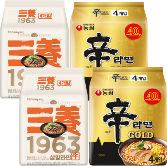 농심 신라면골드 125g 4입 + 1963삼양라면 우지라면 131g 4입 세트, 2세트