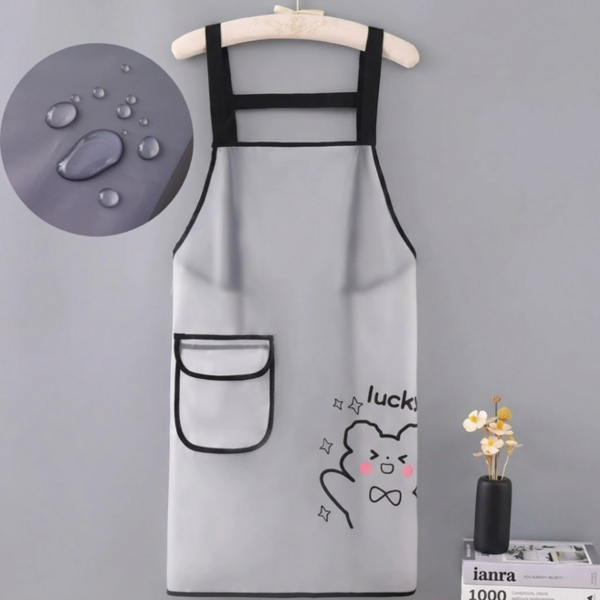 심플딤플 방수 앞치마 주방 업소용 양면코팅 방수앞치마, 1개, 럭키 화이트