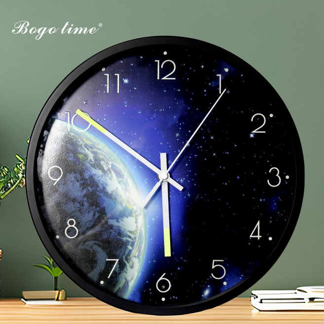 플랜와이 LED 소리인식 조명 야광 벽시계, LED 지구