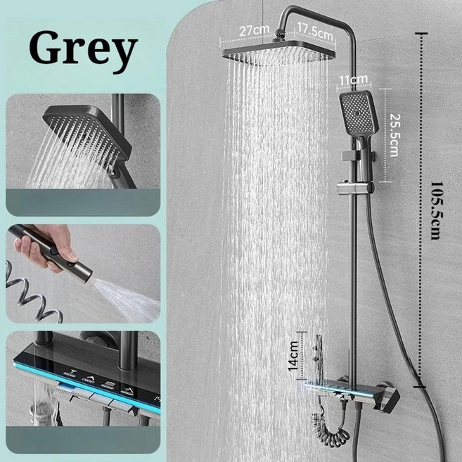 욕실 샤워 수도꼭지 가정용 디지털 일정 온도 믹서 가압식 욕조 현대 액세서리, grey, 1개