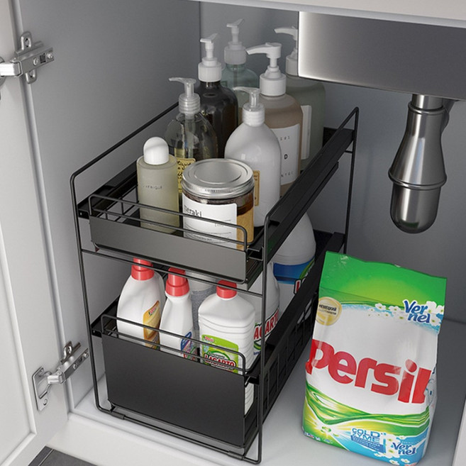 모던 2단 보관랙 주방 다용도 틈새수납 슬라이딩, 화이트