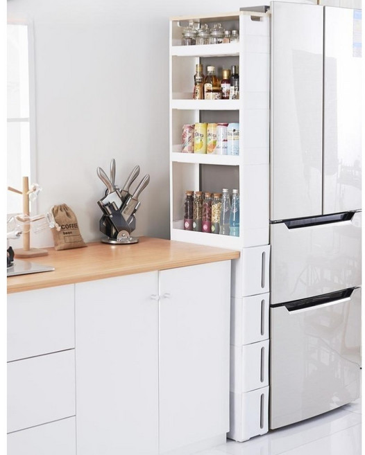 폭좁은 냉장고 수납장 틈새 미니 서랍장 보관 캐비닛 플라스틱 얇은 선반 욕실 주방, 09. 4단 프레임 폭17cm