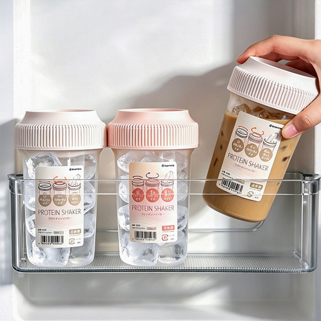 2+2 아이스 텀블러 프로틴 쉐이커 눈금 쉐이커컵 밀폐 휴대용 재사용 가능, 4개, 560ml, 화이트 2개+화이트 2개