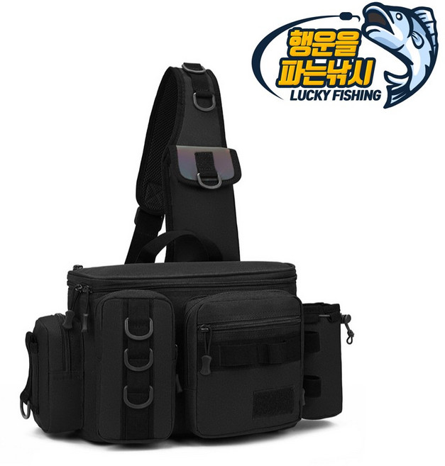 행운을파는낚시 밀리터리 보조가방 루어낚시 크로스백 슬링백, 블랙