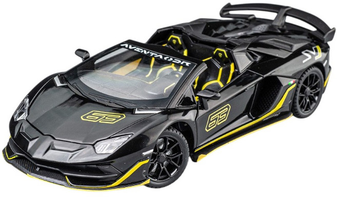 마이카 다이캐스트 금속 1:24 람보르기니 아벤타도르 SVJ 63 모델 자동차 모형 피규어 장식, 1개, 블랙