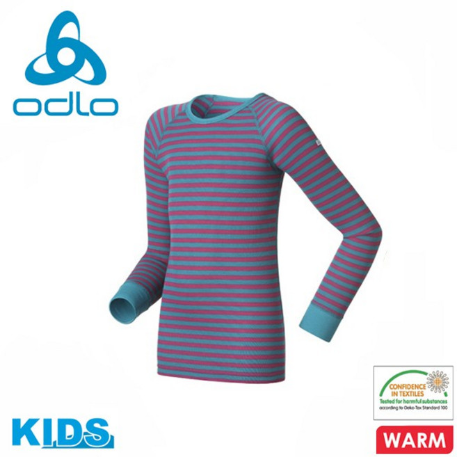 ODLO 兒童圓領條紋長袖排汗衣