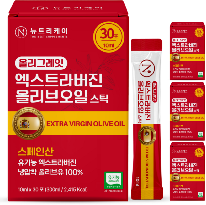 뉴트리케이 냉압착 엑스트라버진 올리브오일 스틱 올리그레잇 스페인 엑스트라버전, 120개, 10ml