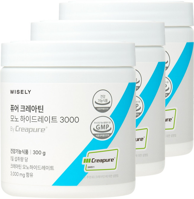 와이즐리 100% 독일산 크레아퓨어 크레아틴 모노 하이드레이트 3000, 3개, 300g