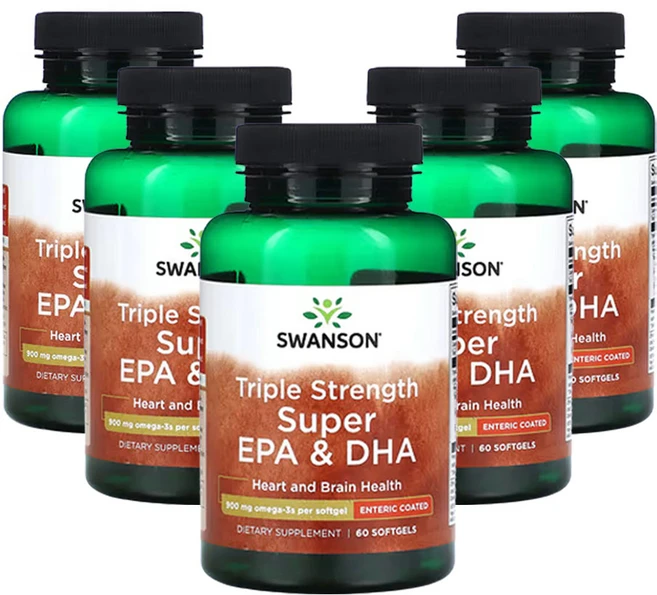 스완슨 3배 강도 슈퍼 EPA 및 DHA 900mg, 60정, 5개 - 쿠팡