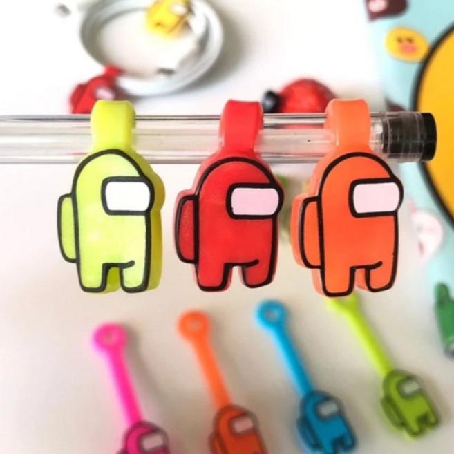 어몽어스 캐릭터 케이블타이 휴대폰 충전기줄 포인트 선정리 볼펜 다용도 클립 포인트 악세서리, 랜덤, 1개