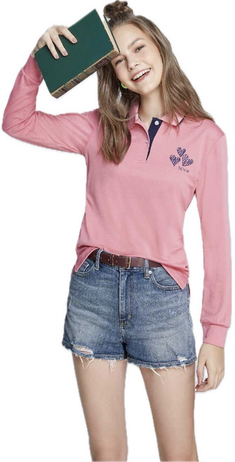 SPOR愛心刺繡長袖運動POLO衫 時尚透氣運動上衣