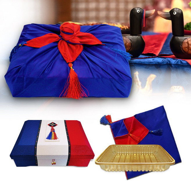 청실홍실 이바지함 풀세트(대) 1세트 / 이바지 떡포장 한과 과일 선물 박스, 1개, 청색/홍색