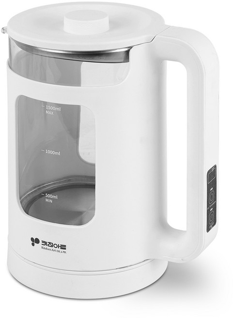 키친아트 전기 주전자 1.5L 커피 유리 포트 보온 스텐, 화이트