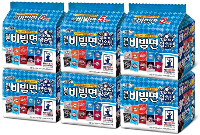 KBO X 팔도비빔면 [양손비빔팀] (130g x5개입), 6팩
