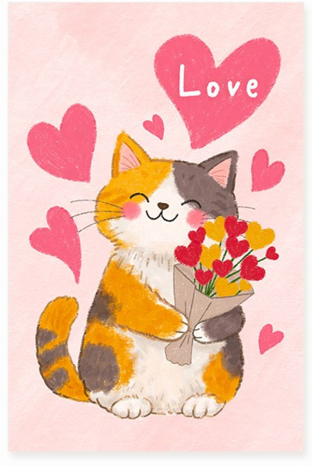캘리그라피 사랑카드 ( LOVE(고양이와 꽃다발) ) 캘리엠 신상카드, 1개