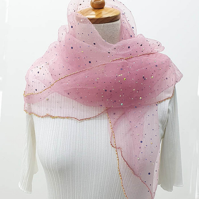 반짝이 패션 롱 스카프 시슬루 레이스 망사 머플러