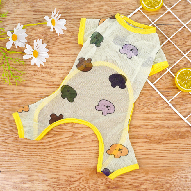 해충방지 옷 반려견 반려묘 진드기 모기 이 벼룩 접근차단 의류 사계절용 애견지킴이 여름 벌레방지옷, 옐로우올인원, 1개