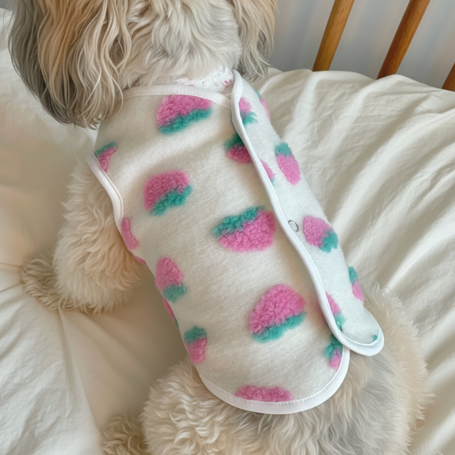 (부들부들) 달구름 강아지 고양이 양털 부들 후리스 조끼, 아이보리, 1개