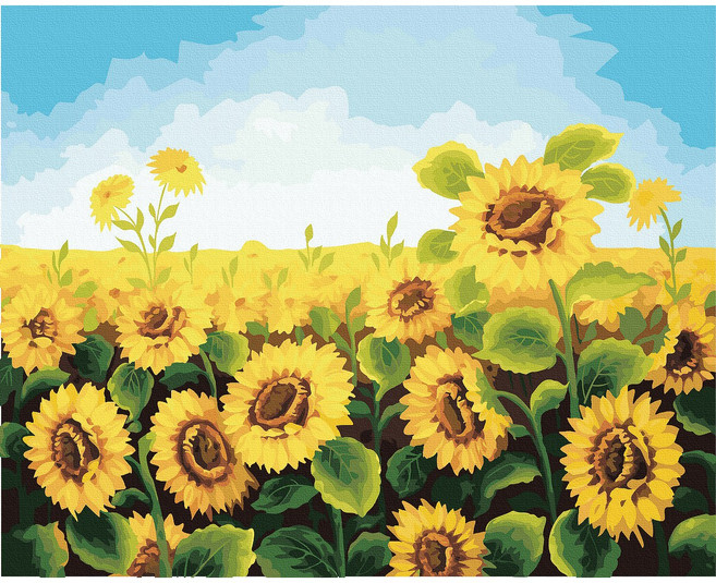 대형 명화 그리기 DIY 60X75cm 유화 캔버스 세트 거실 인테리어 그림 150종, H.풍경, H016.해바라기축제, 1개, H016.해바라기축제