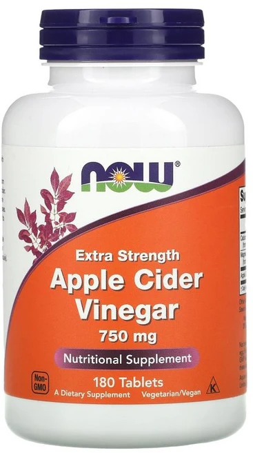 Now Foods Apple Cider Vinegar Extra Strength 750mg 나우푸드 애플사이다 비니거 엑스트라 스트렝스 750mg 180정 칼슘 마그네슘 함유, 1개 - 쿠팡
