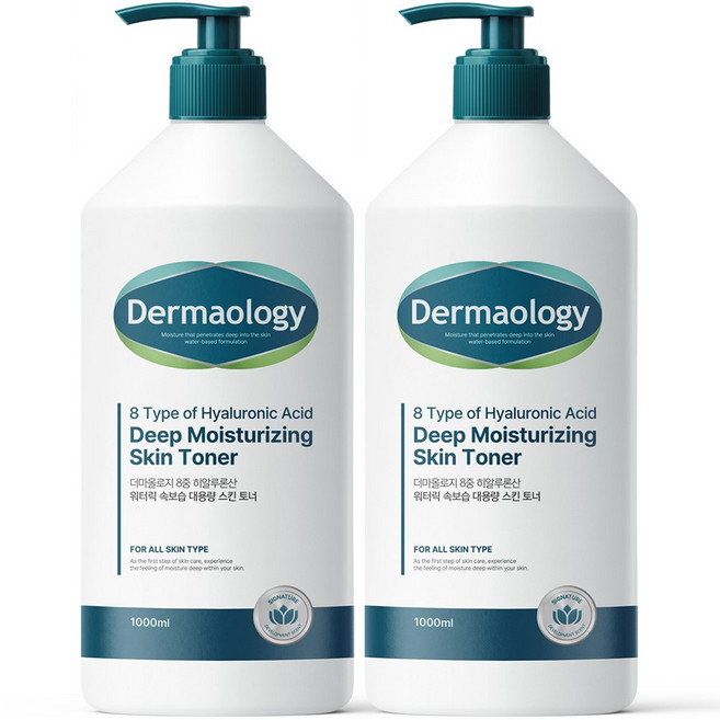 [병풀잎수 20% 함유] 1+1 더마올로지 8중 히알루론산 대용량 수분 토너 1L 스킨 토너 닥토 닦토 모공 여성 여자 남성 남자, 2개