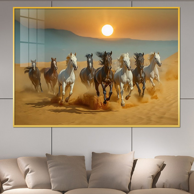 아트블루 승진 출세 합격 풍수지리 야생 말그림 돈 들어오는 럭셔리 액자, 금색(4. 운수태양 황야 팔마도)