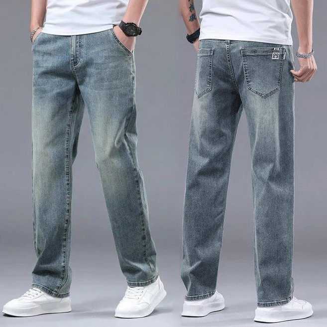 남성 봄가을 캐주얼 일자핏 청바지 편안한 데일리 무지 남자 스트레이트 진 바지