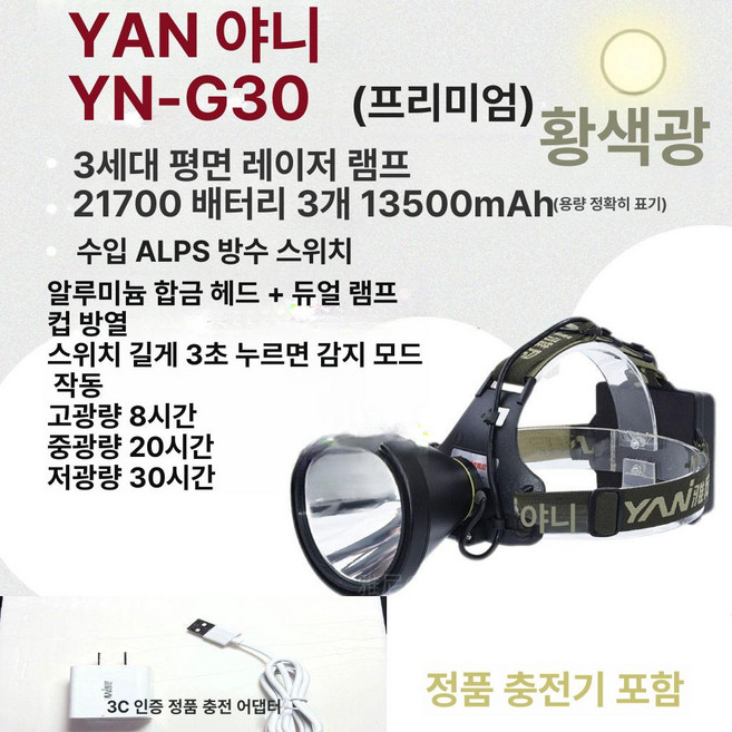 야니 G30 고출력 헤드라이트 led헤드랜턴 센서헤드랜턴, 1개
