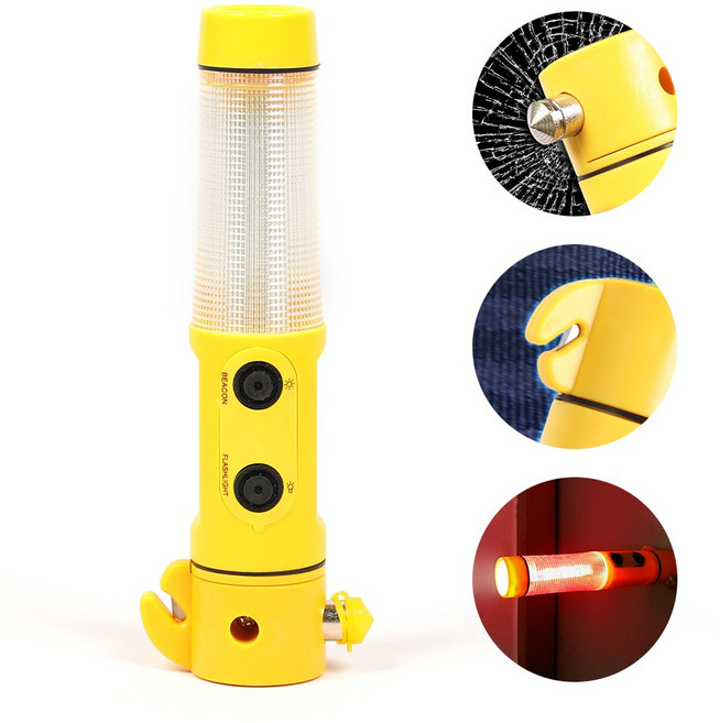 차량용 탈출 망치 LED 신호봉 비상 경광봉, 1개, 옐로우