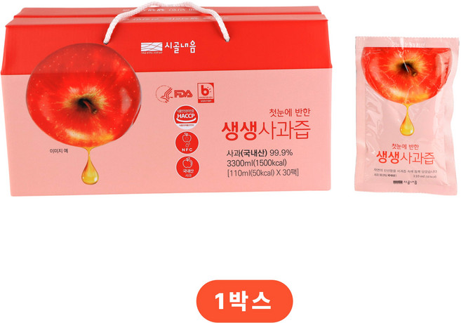 시골내음 생생 사과즙, 30팩, 110ml
