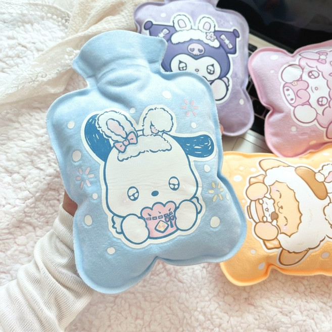 캐릭터 보온 물 주머니 핫 찜질 팩 손난로 극세사 핫팩 재사용, 포차코(블루), HI-500ml