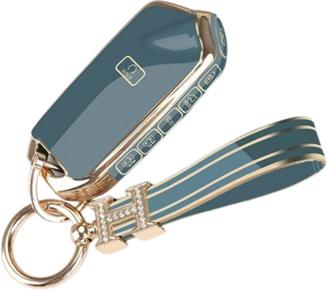 키에티 기아 호환 더 K9 7버튼 키케이스 + H큐빅 키체인, 골드-그레이