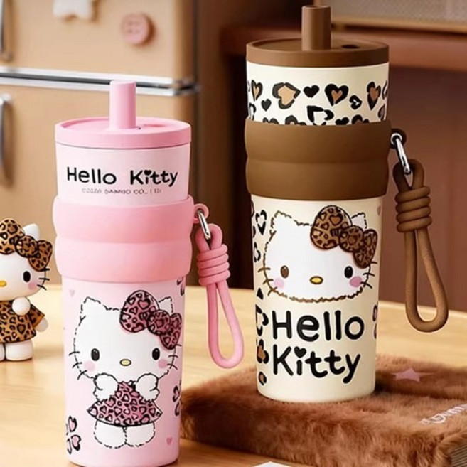 헬로키티 호피 프리미엄 스텐 텀블러 660ml 브라운 귀여운 정품, 1개