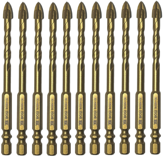 플로메리아 화살촉 고강도 티타늄 만능 드릴비트 6MM 10개입 육각 샹크 임팩드릴 호환 멀티타공 대리석 아트월 포세린 타일 콘크리트 유리 십자 욕실시공 칼블록작업, 1세트