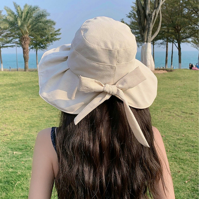 문리버 자외선차단 모자 챙넓은 가볍고 리본 버킷햇 썬캡