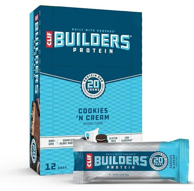 Clif Builders 단백질 바 - 초콜릿 맛 식물 기반 20g 글루텐 프리 GMO 저혈당 인공 감미료 없음 68g(2.4온스) (12팩)_160499, CLIF Builders - 쿠키 앤 크림 맛 식물 기, 12개 - 쿠팡