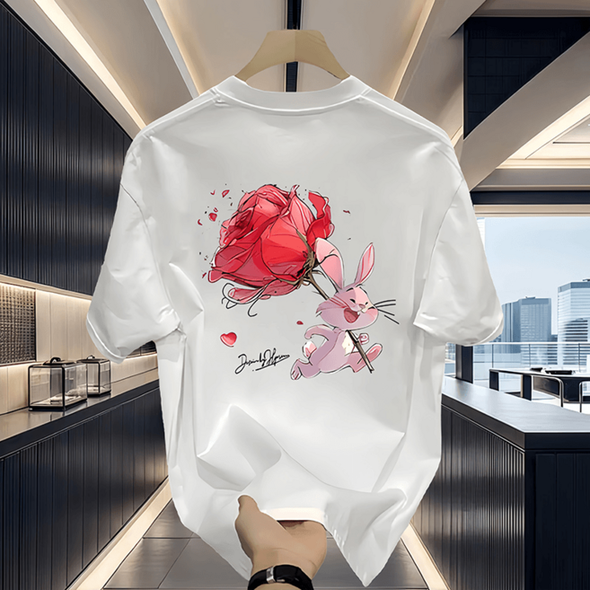 훌룰루 남자프린팅반팔티 오버빅사이즈박스티 붉은장미프린팅이예쁜티