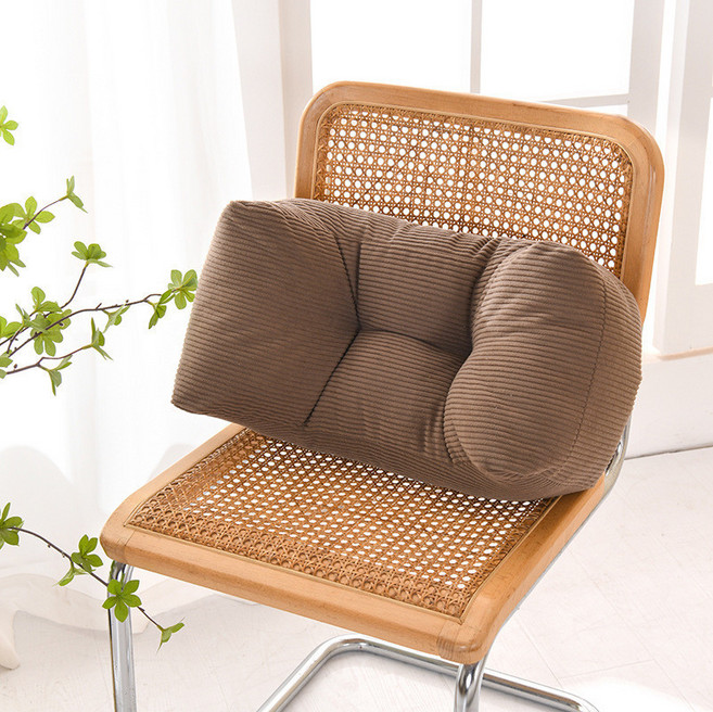 久坐護腰神器 燈芯絨多功能腰靠枕 辦公室座椅靠背 午睡靠墊, 咖色,大號，長46*寬25*高19cm