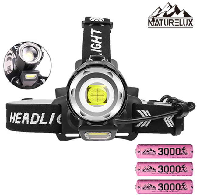 네이처룩스 XHP90.2 헤드랜턴+9000mAh (3000mAh 배터리*3 ), 개선판, 1개