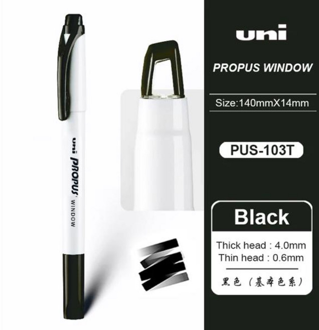 다크서클 컨실러 일본 UNI 하이라이터 PUS-103T 윈도우 가능 더블 헤드 펜 PROPUS 핸드 계정 메모 작성 특수 목적 문구, [06] Black, 1개