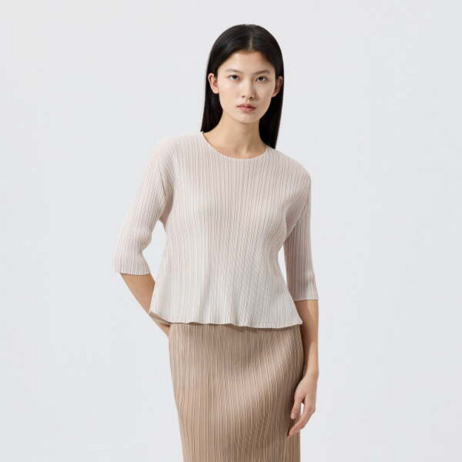 [플리츠미] 밑단 플레어 플리츠 티셔츠_EPTSS126013