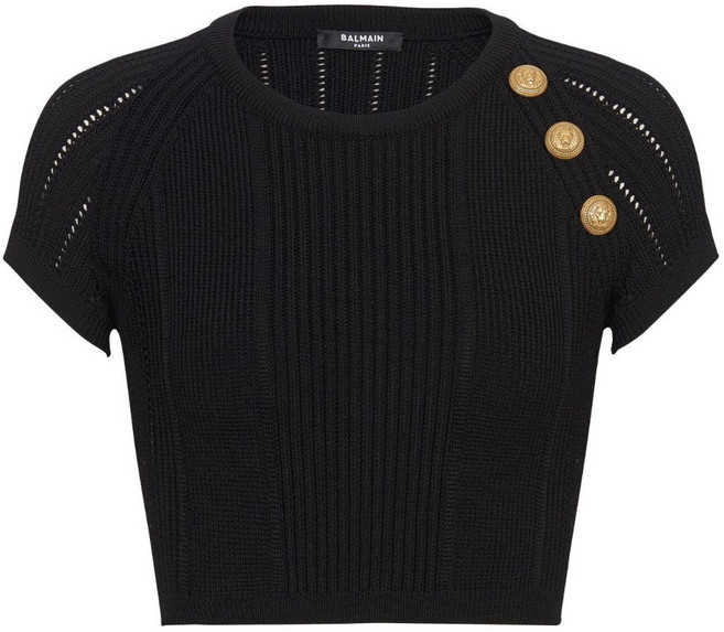 발망 3 버튼 니트 크롭 탑