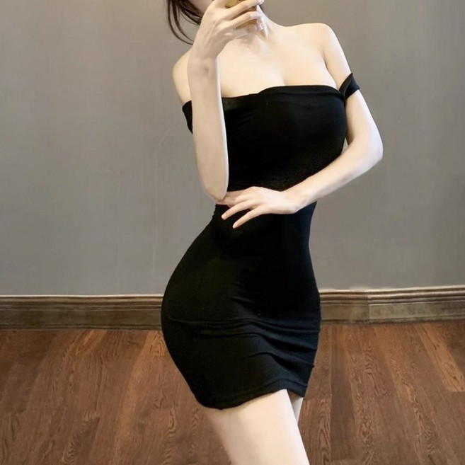 아이엠몽 여성 오프 숄더 플리츠 슬림 미니 원피스