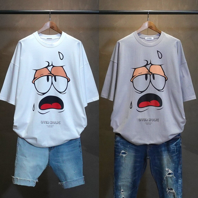 오버홀릭 오버핏 LOOK 반팔티 남성 데일리룩 남자 빅사이즈 티셔츠 면 여름 커플 시밀러룩