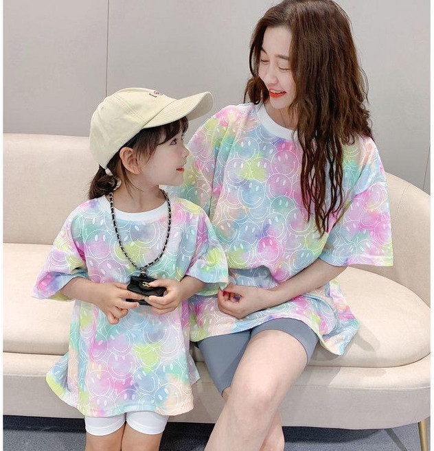 女寶寶女童圓領套頭笑臉短袖T恤親子裝母女裝 韓版 休閒 時尚潮