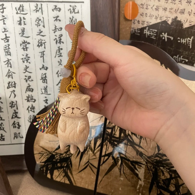 행운을 부르는 우드 복 고양이 소원성취 태슬 키링 신년선물 답례품 액막이